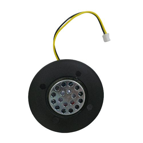 Swatcom camera headset loudspeaker driver SKU AK-LS — Round black speaker with metal grille and two wires with molex connector