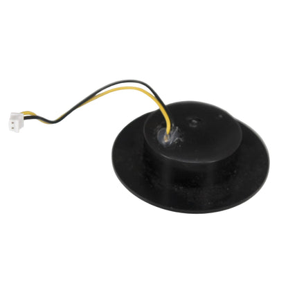 Swatcom camera headset loudspeaker driver SKU AK-LS — Round black speaker with metal grille and two wires with molex connector - rear view