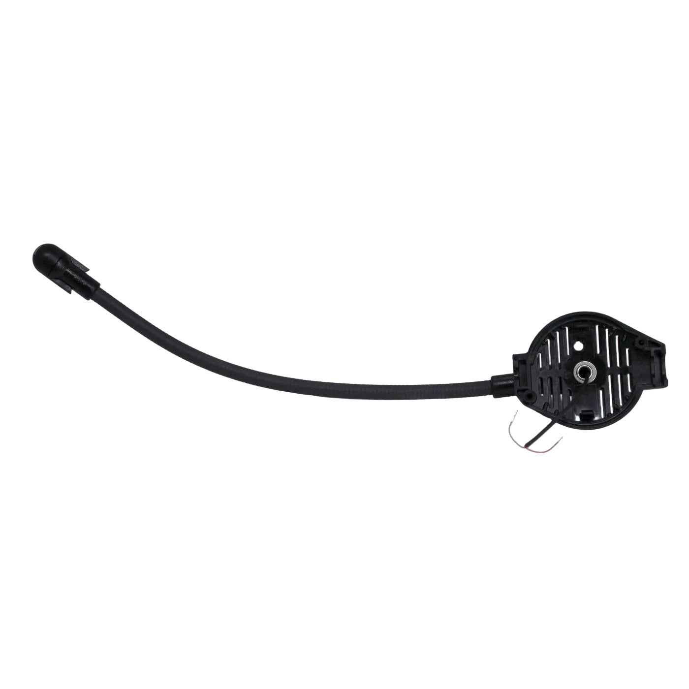 Telex Airman 750 boom arm with microphone SKU F01U110021 —  black headset boom arm with front of right earshell housing rear view
