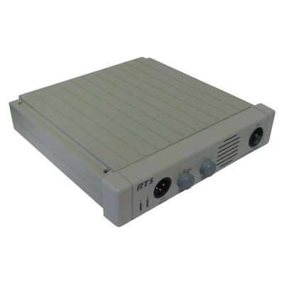 Angled view top of RTS Telex Intercom power supply model PS-20 on a white background