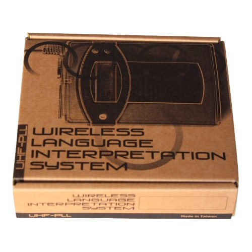 Box for a wireless language interpretation system with Okayo branding.