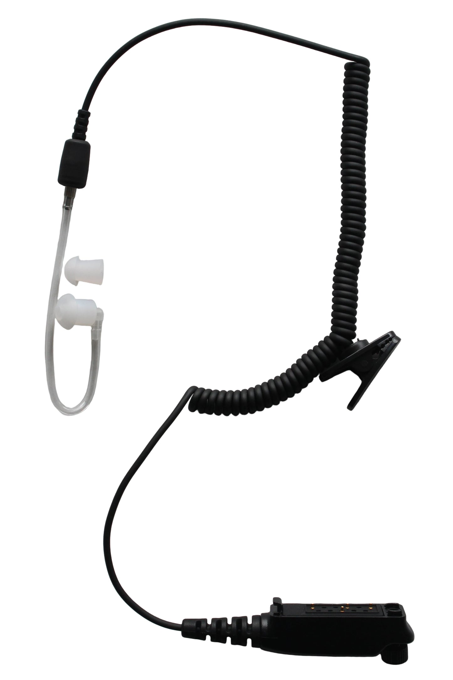 Black earpiece with coiled cable with connector for Sepura handheld radios