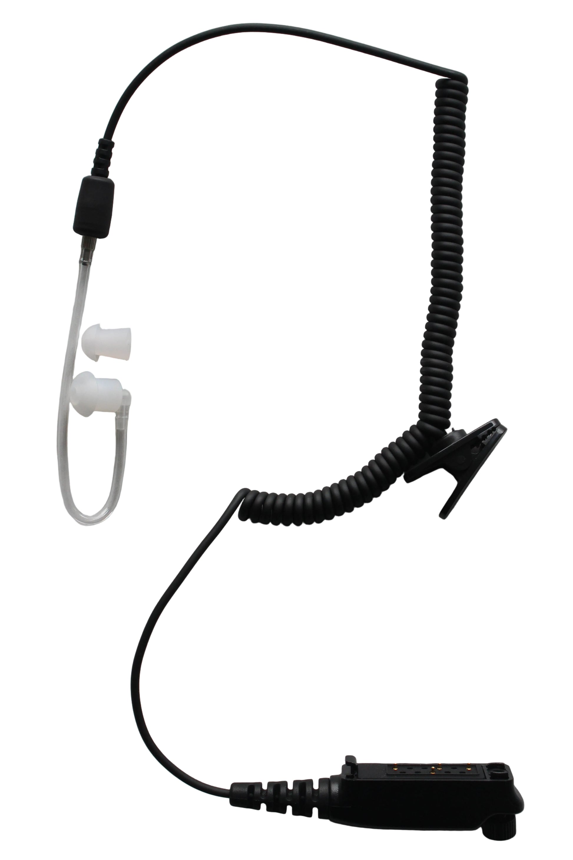 Black earpiece with coiled cable with connector for Sepura handheld radios