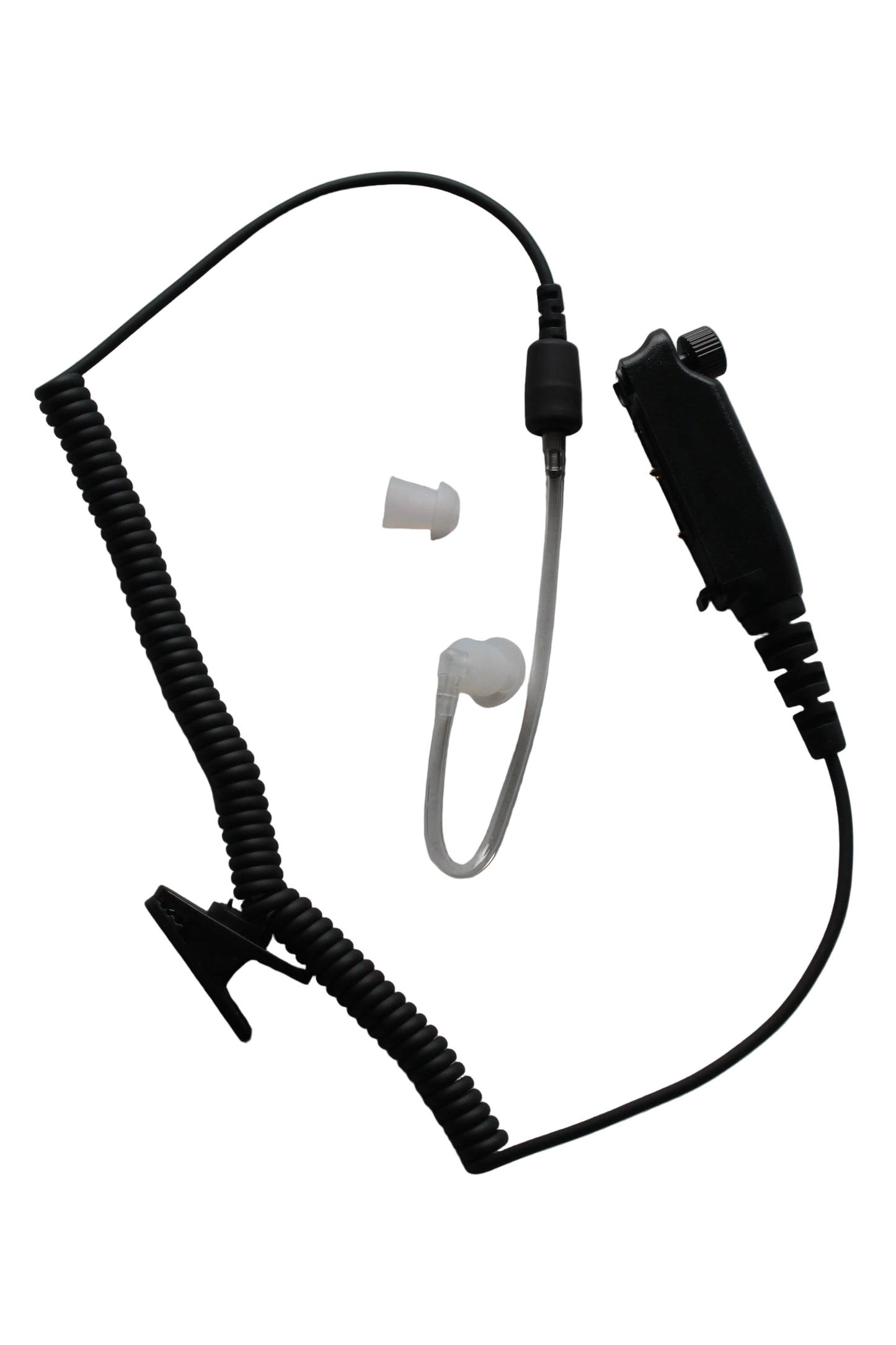 Black earpiece with coiled cable with connector for Sepura handheld radios
