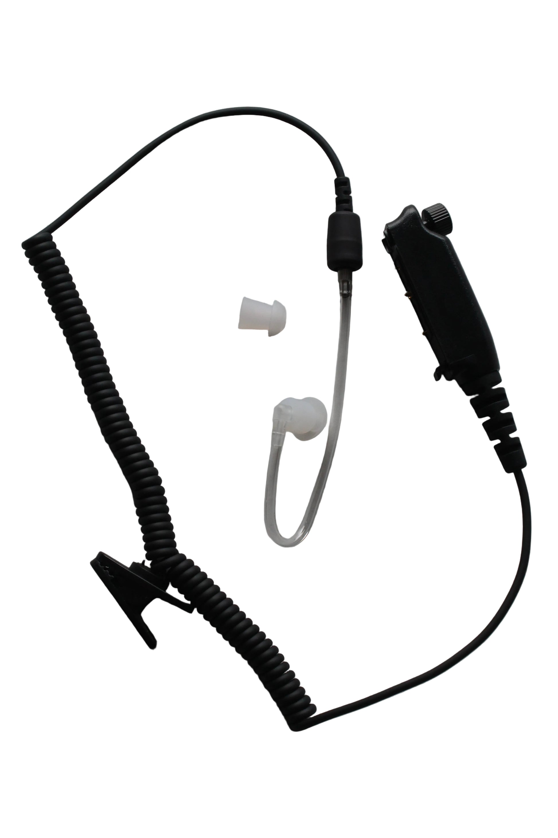 Black earpiece with coiled cable with connector for Sepura handheld radios