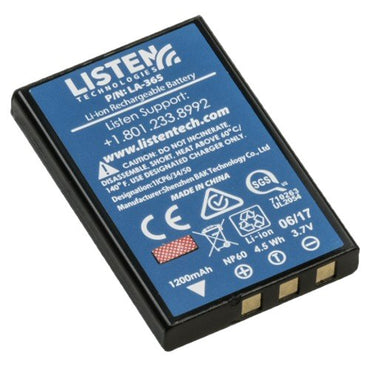 ListenTalk Replacement Battery for ListenTalk Packs LA-365 — Listen Technologies battery with blue label on a white background