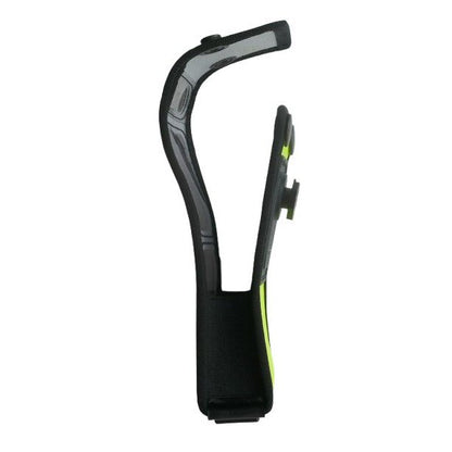 Sepura STP8000 STP9000 Yellow Soft Leather Case with Klick Fast Stud — yellow high visibility radio case with black elastic edges and PVC clear covers on a white background side view