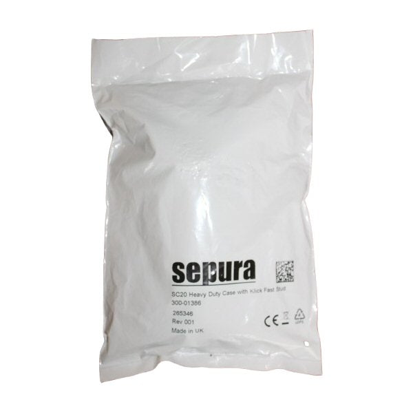Retail White bag with 'Sepura' branding on a white background for leather radio case