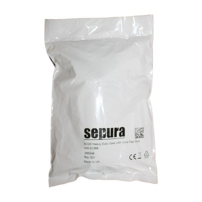 Retail White bag with 'Sepura' branding on a white background for leather radio case