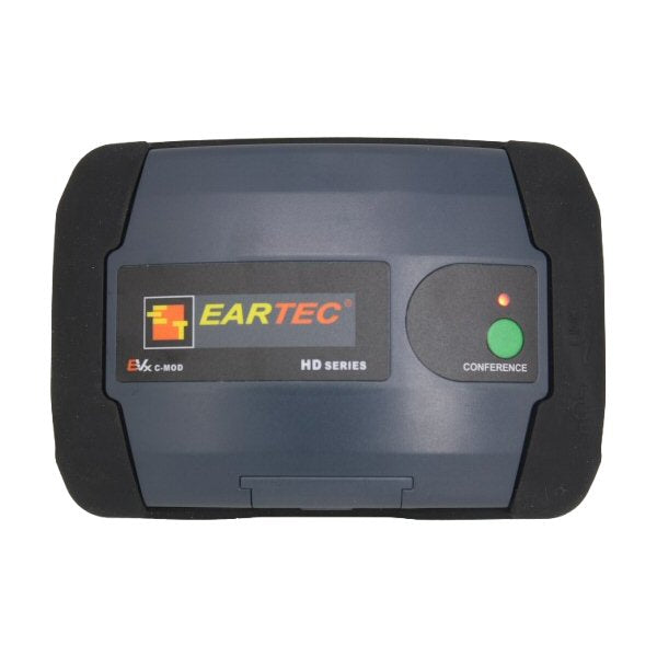 Grey extruded Eartec Conference module with logo on a white background