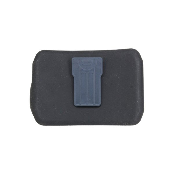 Rear view of Grey extruded Eartec Conference module with rubberised cover and beltclip on a white background