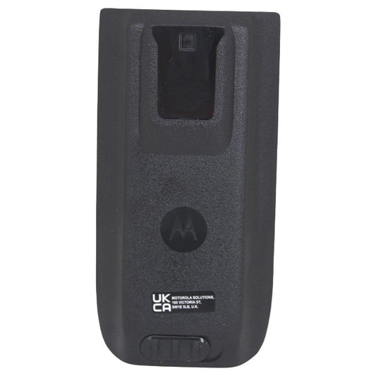 Motorola PMNN4082A Battery Li-ION 3400mAh MXP600 PMNN4082A — black Motorola MXP600 Battery with a slot for a belt clip and release button on a white background