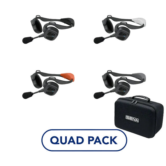 Sena Yachting Crew Communications Headsets Bosun Quad Pack SENA-NTT-BOS-01Q — Sena Yachting Comms quad pack with four headsets and a carrying case on a white background