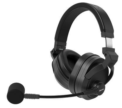 uperlux HMD685 Double-Sided Broadcast Headset XLR4F UK Authorised Distributor HMD685 — Superlux HMD685 black double sided headset enclosed ears and boom microphone on a white background