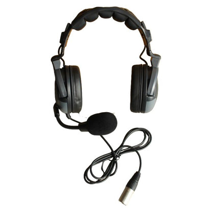 Eartec ProLine Double-Sided Studio Headset XLR5M For Camera Ops and Studio Production PD5XLRM21 — Eartec Black headset with microphone boom arm and a connection cable XLR5M on a white background