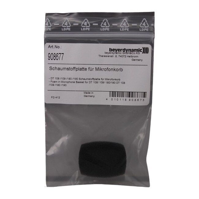 Beyerdynamic foam filter in clear packaging with label SKU 908677
