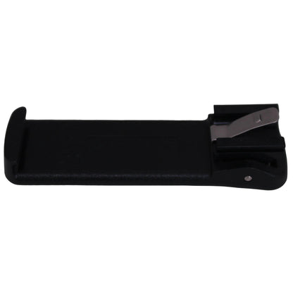 TR80 TR82 Sprung Belt Clip — rear view of a black molded Spring Action Belt Clip back for TR80 and Tr82 beltpacks on a white background