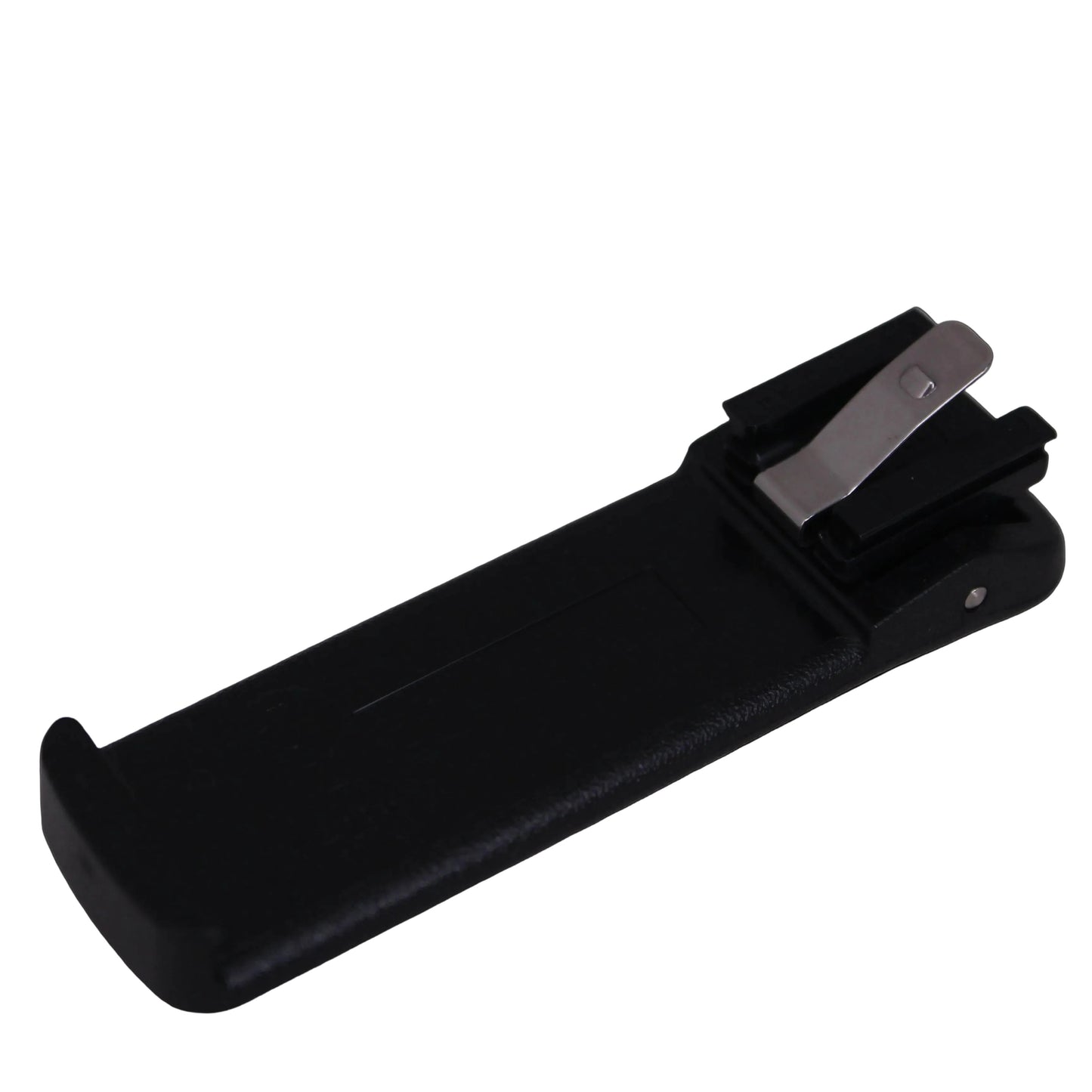 TR80 TR82 Sprung Belt Clip SKU F01U415973 — rear view of a black molded Spring Action Belt Clip back for TR80 and Tr82 beltpacks on a white background