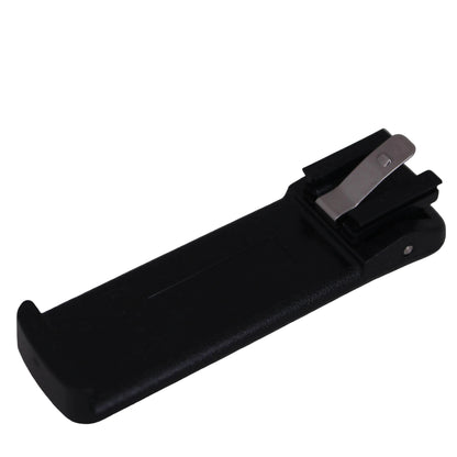 TR80 TR82 Sprung Belt Clip SKU F01U415973 — rear view of a black molded Spring Action Belt Clip back for TR80 and Tr82 beltpacks on a white background