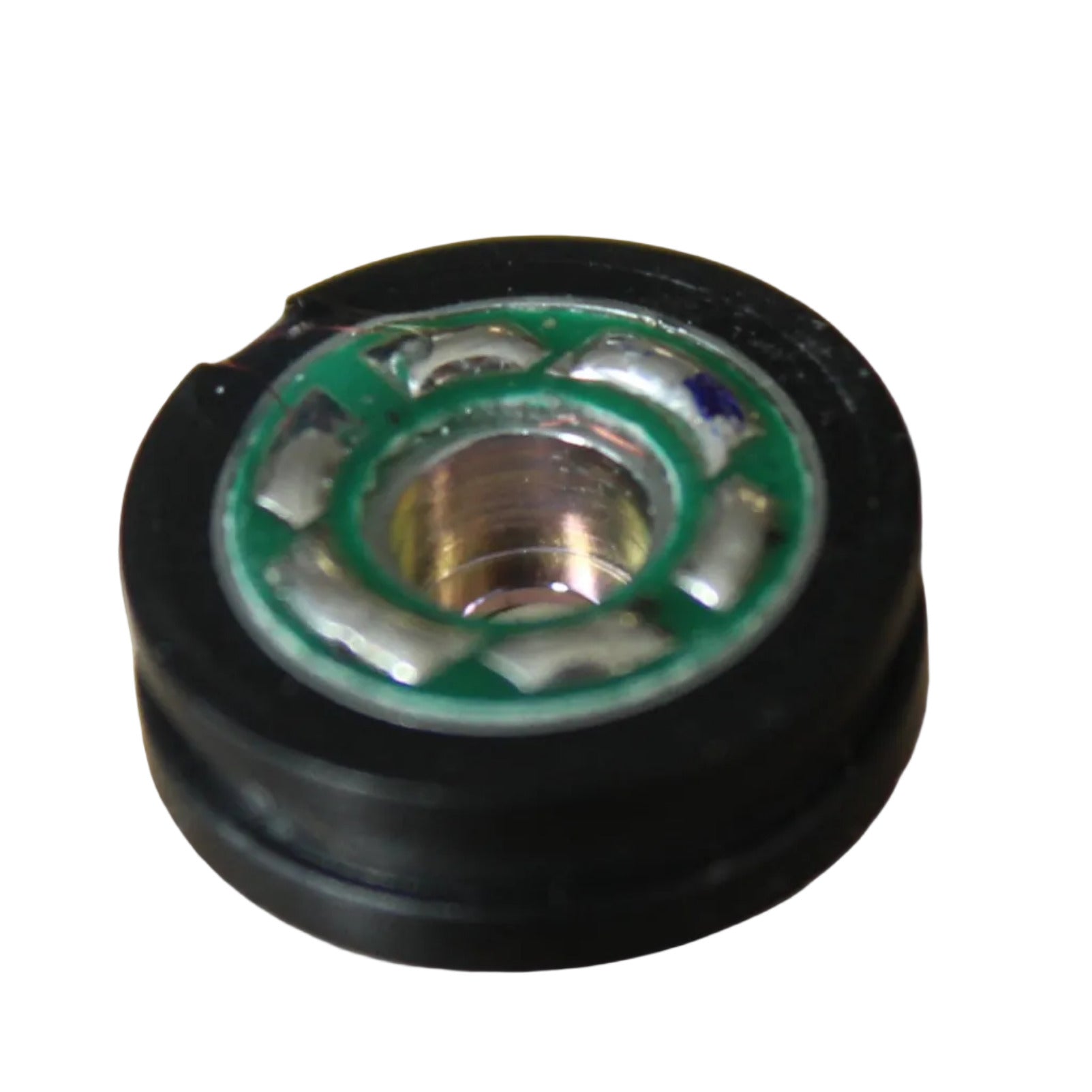 Round black Telex microphone capsule part F01U151463 showing connection pcb for HR1 and HR2 Headsets - rear view
