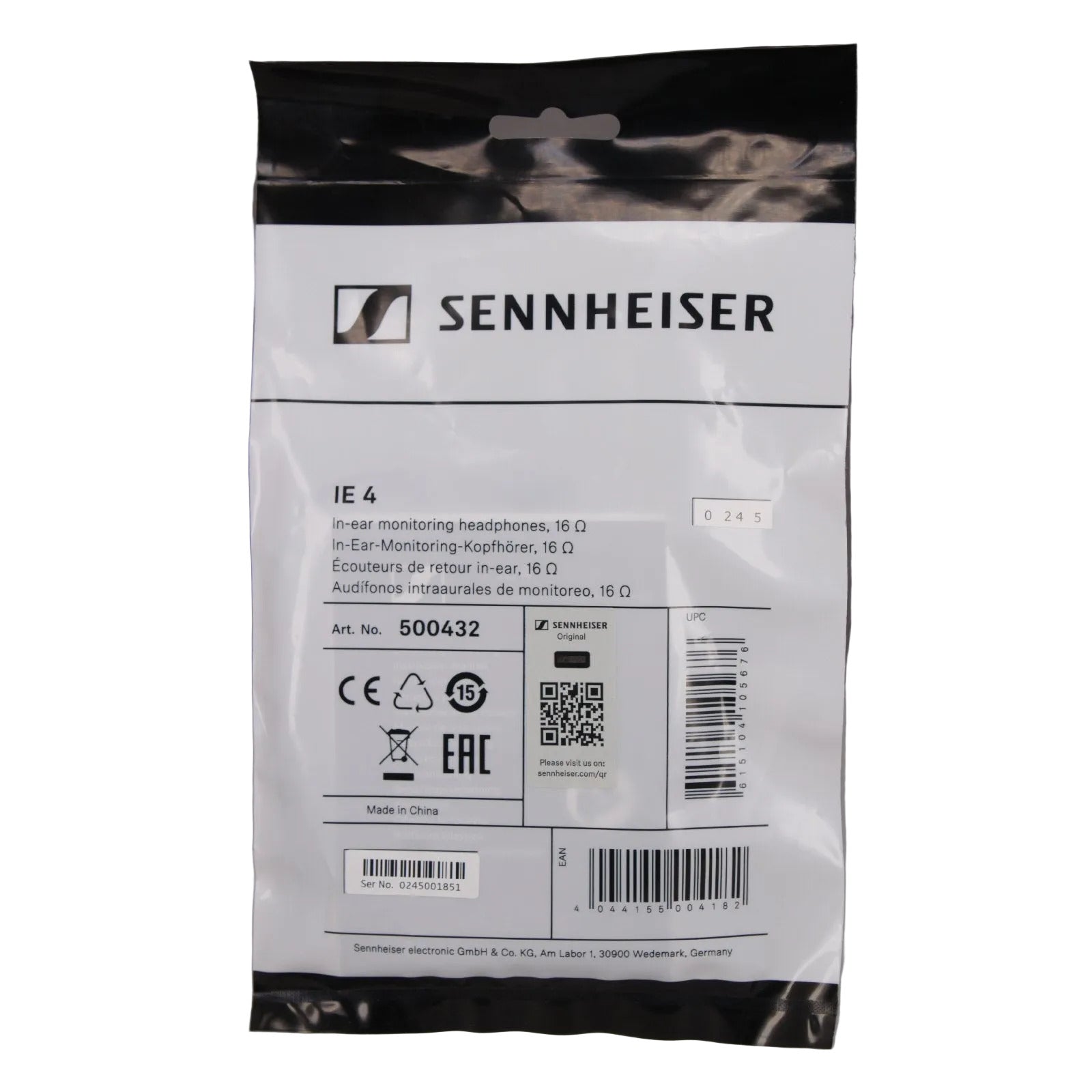 Sennheiser IE 4 earbud packaging on a white background
