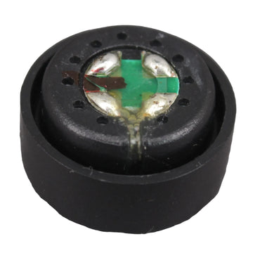 Swatcom black round mic capsule showing connection panel on reverse side  for a Broadcast camera headset