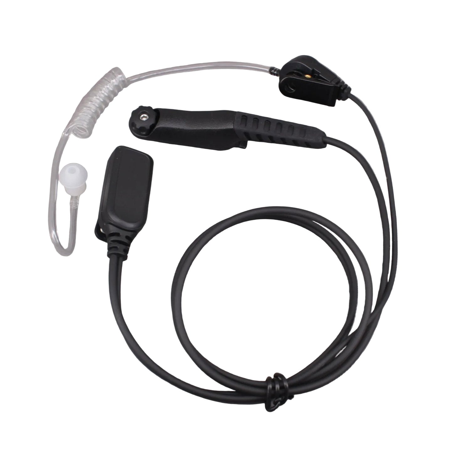 MXP 600 and R7 Covert 1 Wire headset with acoustic tube Earpiece unit shown on a white background