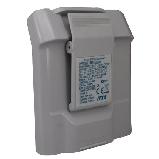 Telex RTS BP325 grey rear case panel with sprung belt clip SKU F01U112906 — front view