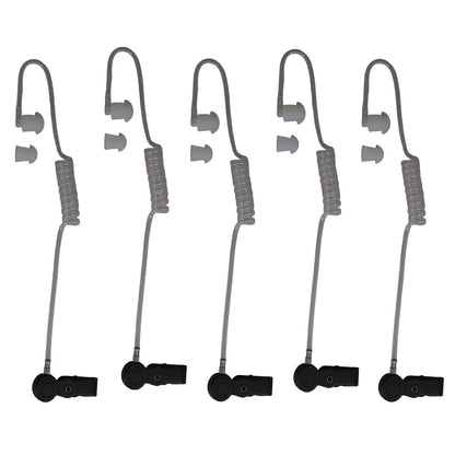 Showcomms five clear tube earpieces with black collar and spare ear-tip shown on white background with left ear orientation  part BG-TUBE-5