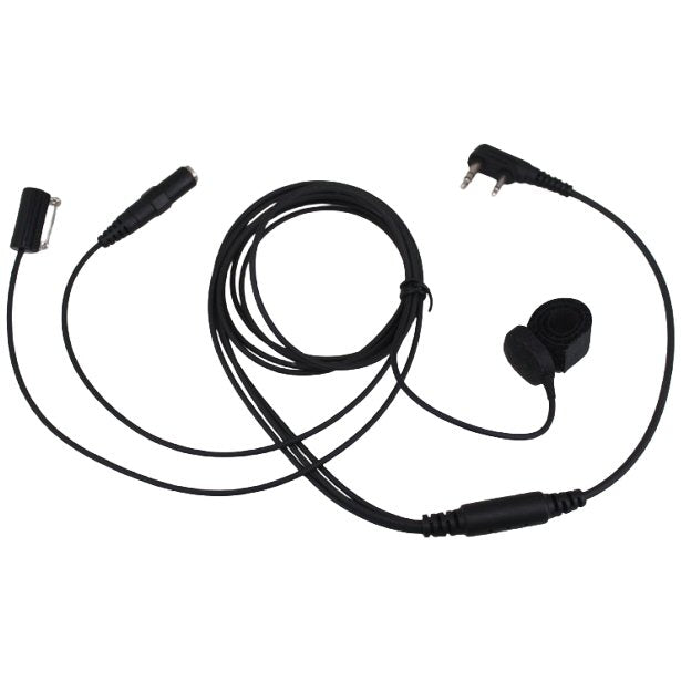 TC4 Kenwood 2-pin Kevlar 3-wire surveillance headset SKU TC4-K1-JACK — black 3-wire headset with ring finger PTT, lapel mic, 3.5mm jack socket and 2-pin Kenwood connector