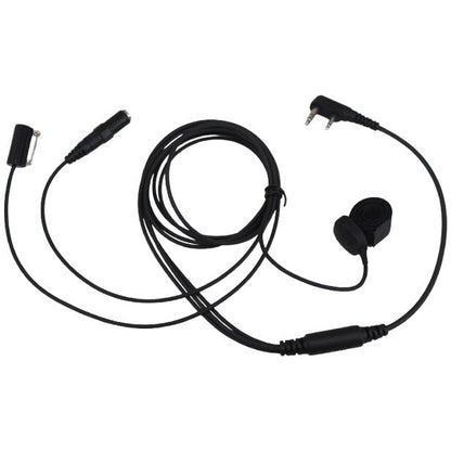 TC4 Kenwood 2-pin Kevlar 3-wire surveillance headset SKU TC4-K1-JACK — black 3-wire headset with ring finger PTT, lapel mic, 3.5mm jack socket and 2-pin Kenwood connector
