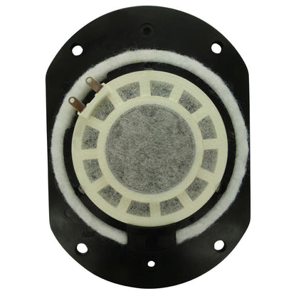 Rear View Headphone Speaker driver unit with black frame and white foam surround showing two solder tag contacts on a white background