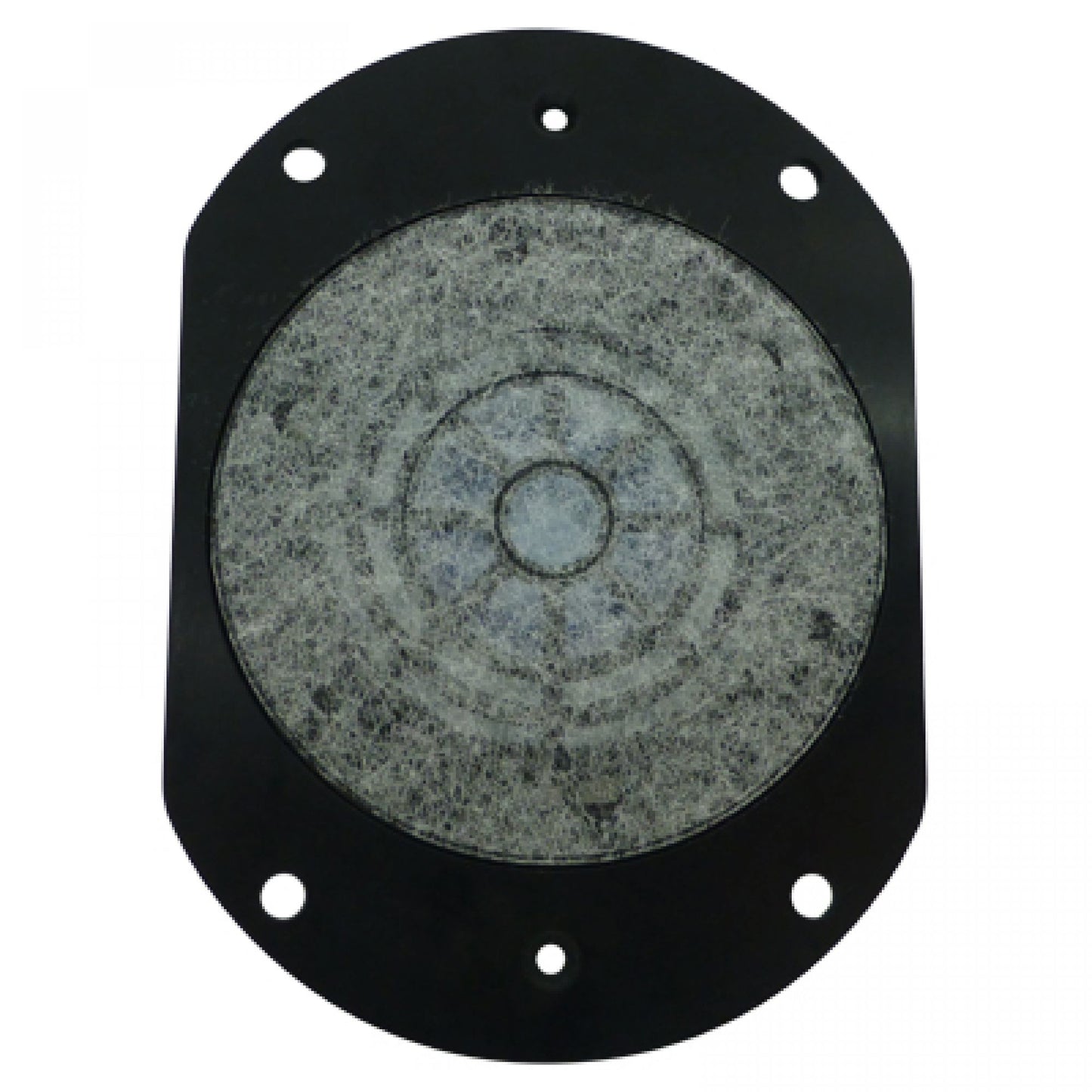 Headphone Speaker driver unit with black frame and white foam over grill  on a white background