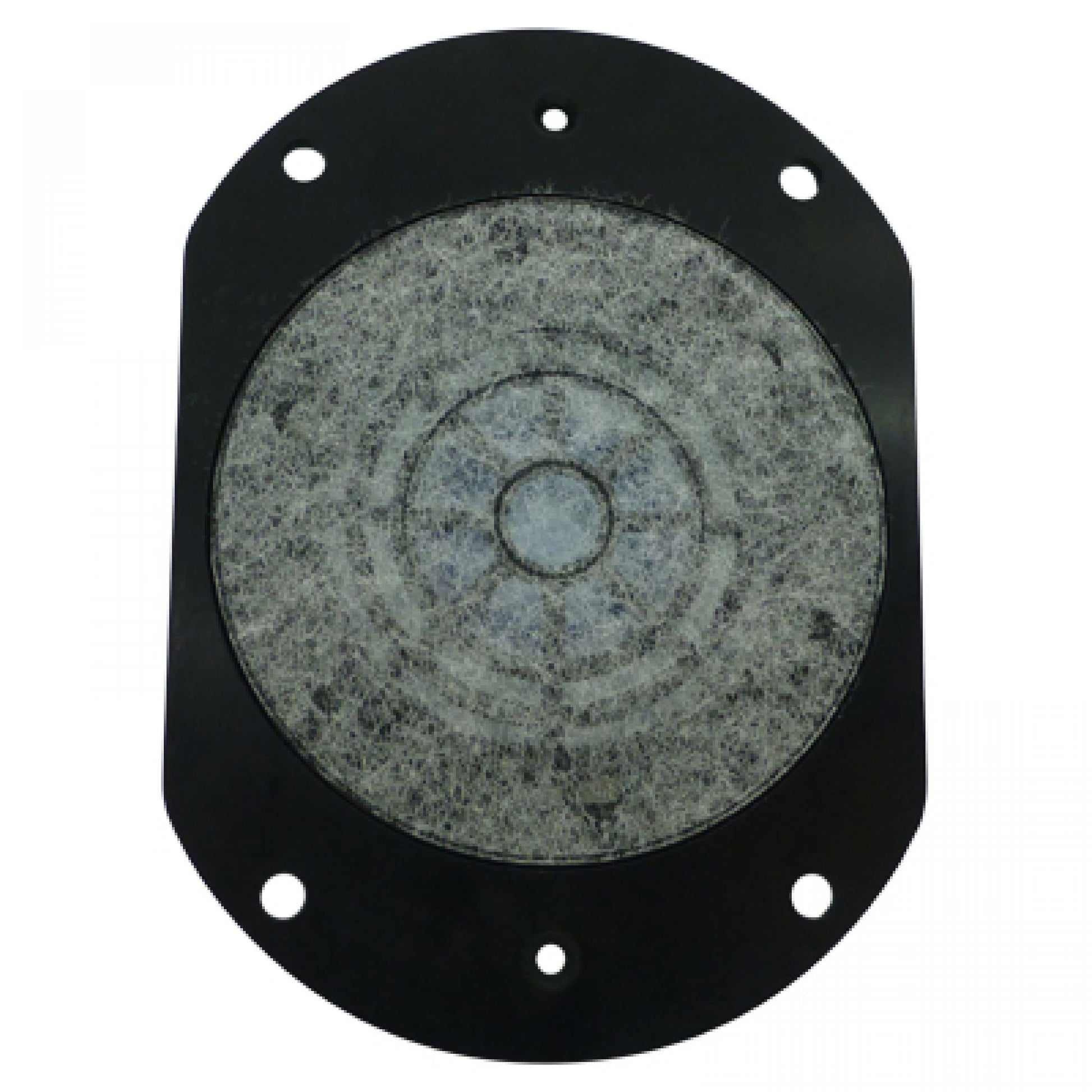 Headphone Speaker driver unit with black frame and white foam over grill  on a white background