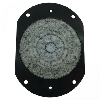 Headphone Speaker driver unit with black frame and white foam over grill  on a white background