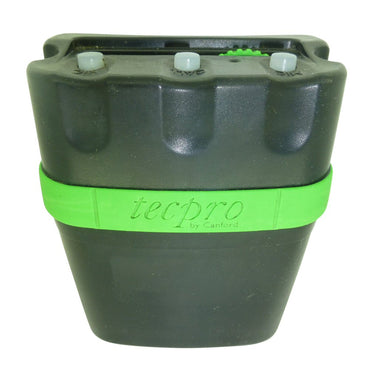 Front view Green and black tecpro intercom beltpack on a white background 