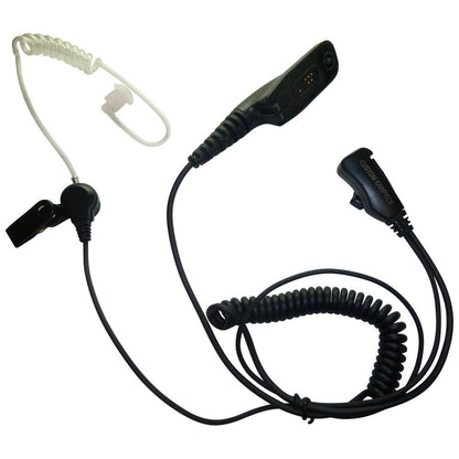 BG MTP8505 MTP6550 MTP6650 1-wire acoustic tube earpiece and PTT SKU BG-M7 — front view black and black cable including a short coiled section