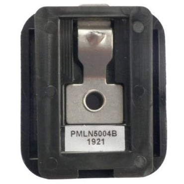 Rear view fitting mechansim of Black molded plastic klick fast adapter PMLN500B on a white background