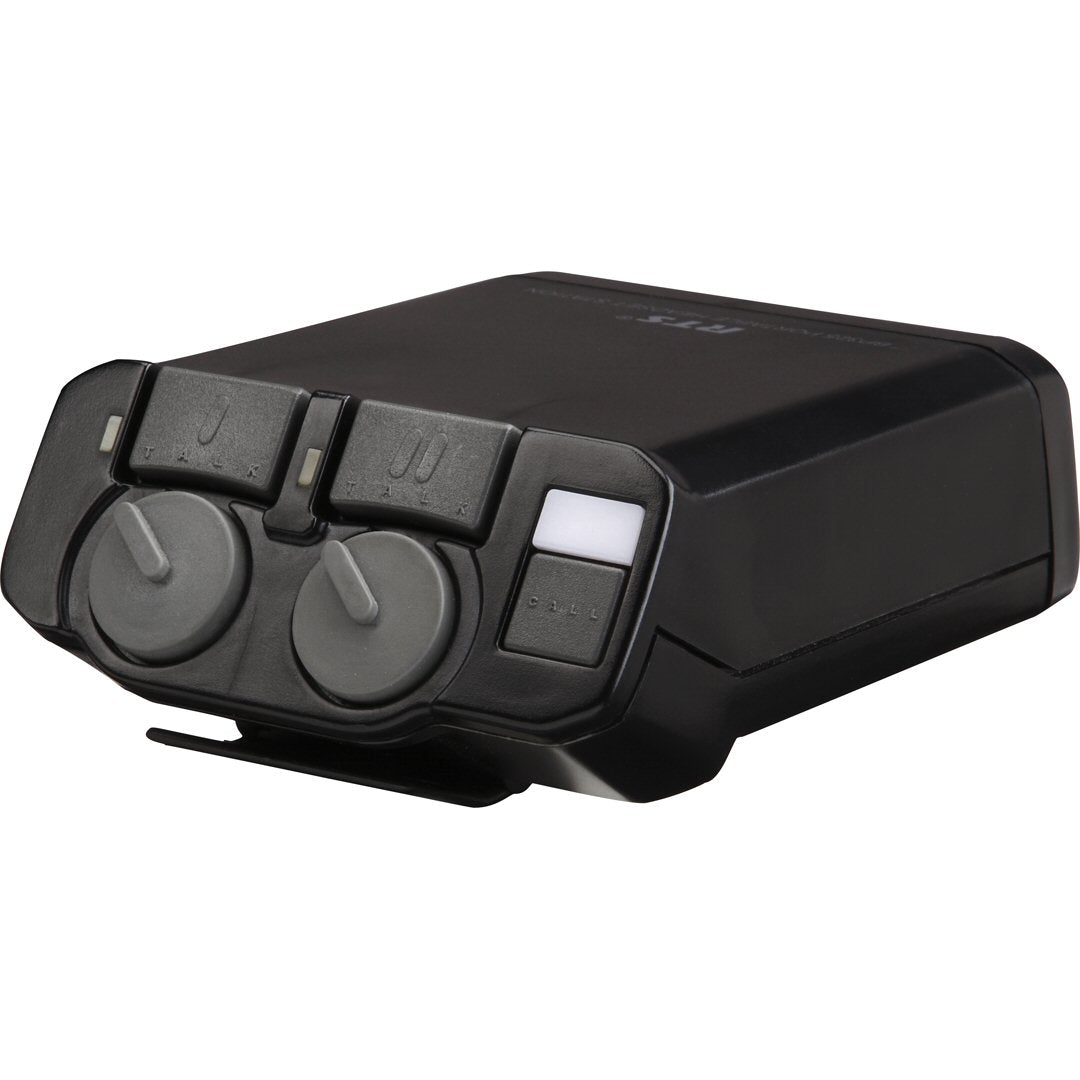 Telex RTS BP325 intercom beltpack showing top panel ch1 and ch2 talk buttons on a white Background