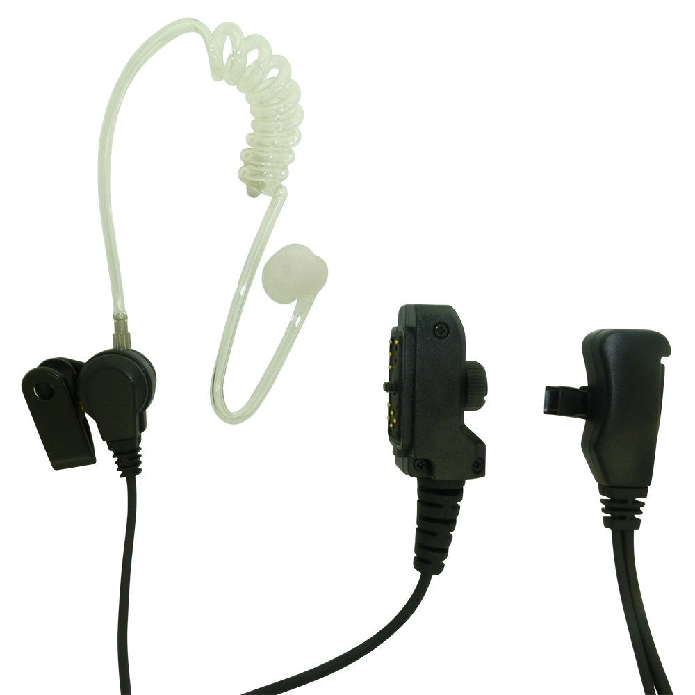 BG THR9 Airbus Defence and Space 1-wire acoustic tube earpiece and PTT SKU BG-THR9 — black cable with clear plastic sheath with encapsulated mic on a radio connector