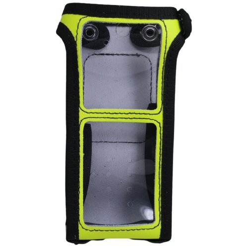 Sepura STP series radios yellow high visibility Klick Fast case SKU STP8000EPSYP1KF — yellow high visibility radio case with clear vinyl panels and cut-out