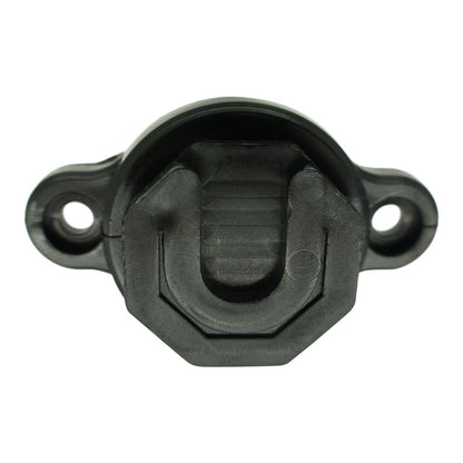 Klick Fast adaptor holes are 31mm apart SKU RSTUD31MM — Front view black moulded Klick Fast radio stud with two round mounting holes