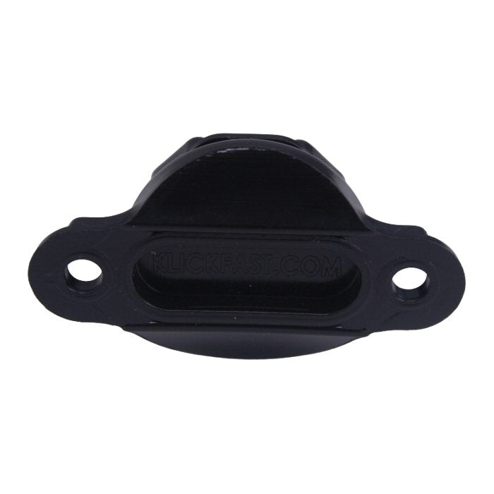 Klick Fast adaptor holes are 31mm apart SKU RSTUD31MM — rear view black moulded Klick Fast radio stud with two round mounting holes