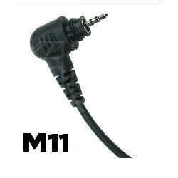 TC4 Motorola TLK100 SL1600 SL4000 3-Wire Surveillance Headset — black molded Motorola one pin three pole and shroud radio connector M11 right angled cable exit on a white background