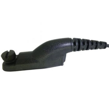 BG MTP8505 MTP6550 MTP6650 1-wire acoustic tube earpiece and PTT SKU BG-M7 — black moulded Motorola multipin radio connector MT3 with securing screw and right angled cable exit