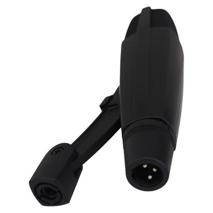 Sennheiser MD 421-II Dynamic Cardioid Microphone — black Sennheiser MD421 microphone on a proprietary mic stand adapter showing XLR3F socket on a white background