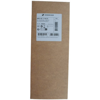 Sennheiser MKH 416-P48U3 Short Shotgun RF Condenser Microphone — brown cardboard box with Sennheiser label 001511 MKH 416 P48 U3 on a white background