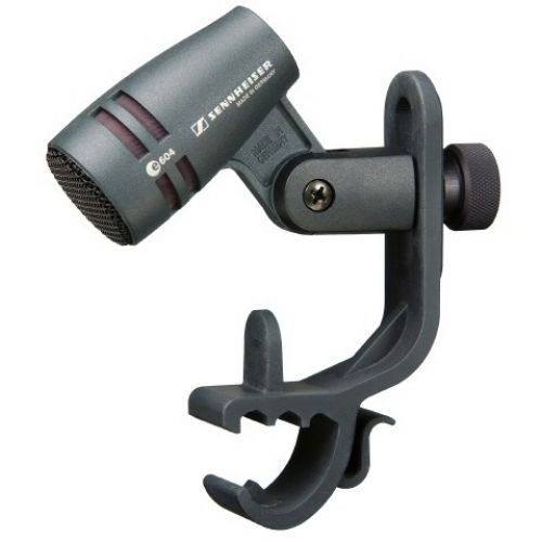 Sennheiser e 604 Dynamic Cardioid Instrument Microphone — Sennheiser black e604 microphone with stand on a white background