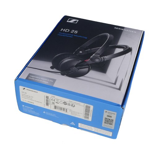 Sennheiser HD 25 Professional On-Ear Monitoring Headphones — Sennheiser HD 25 headphones packaging on a white background