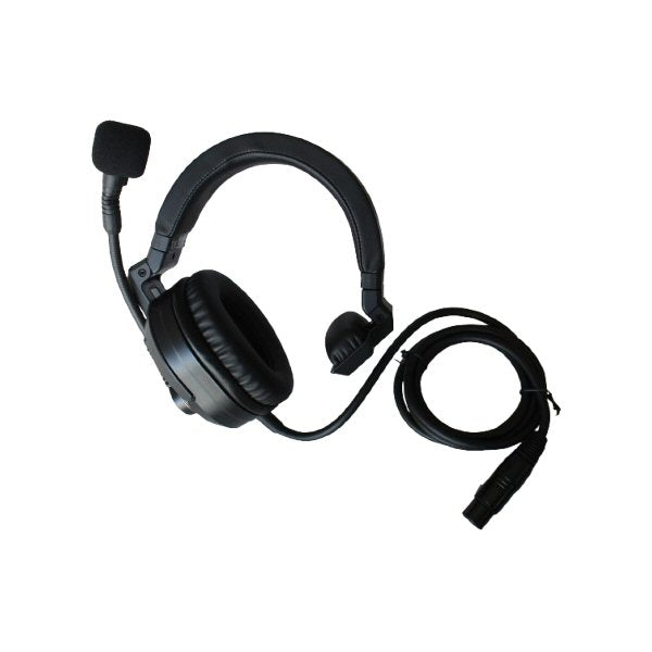 Superlux HMD685A single sided broadcast headset with adjustable reversible side boom mic SKU HMD685A — XLR four female microphone connector with black cable gland and nickel body
